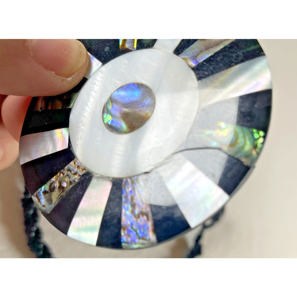 Artisan Handmade Beaded Medallion Pendant Rope Necklace x2 Black Turquoise Blue - Picture 7 of 8